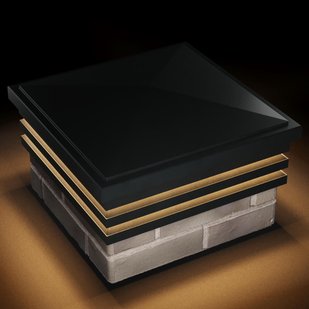 Колпак Zking Бона ХайТек Черный на столб 1.5х1.5 кирпича (385х385мм) с подсветкой в Кандалакше фото