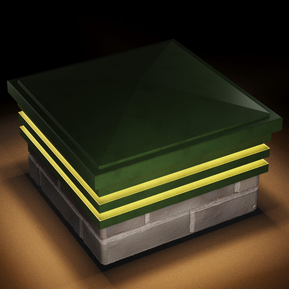 Колпак Zking Бона ХайТек Зеленый на столб 1.5х1.5 кирпича (385х385мм) с подсветкой в Кандалакше фото