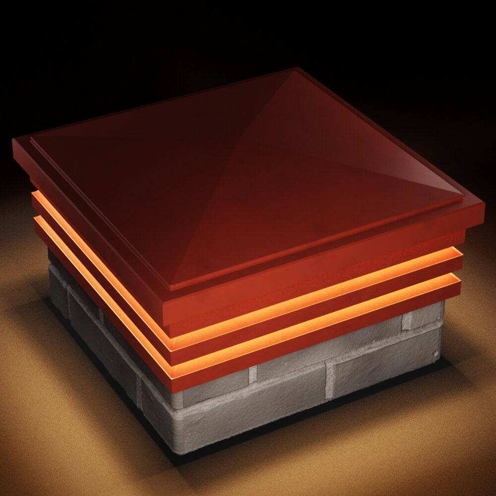 Колпак Zking Бона ХайТек Красный на столб 1.5х1.5 кирпича (385х385мм) с подсветкой в Кандалакше фото