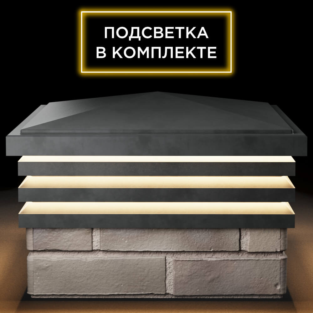 Колпак Zking Бона ХайТек Серый на столб 1.5х1.5 кирпича (385х385мм) с подсветкой Кандалакша фото